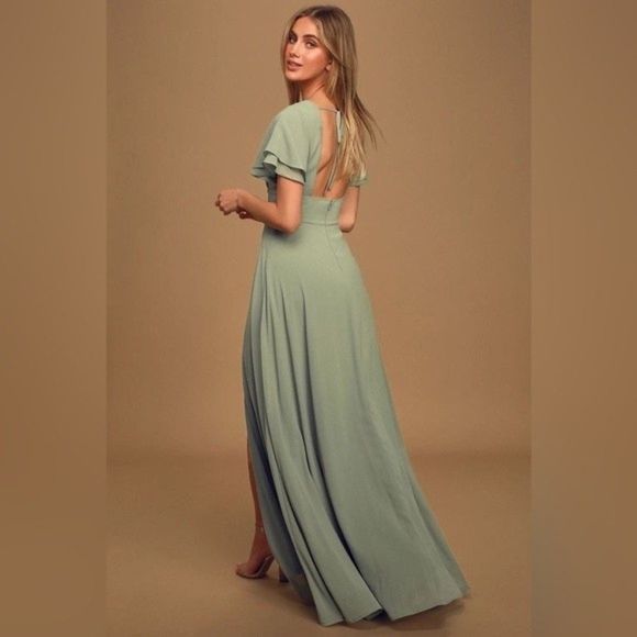 SOLD NWT Lulus Promise Of Love Sage Brush Flutter Sleeve Maxi Dress Size 2X - Picture 11 of 16